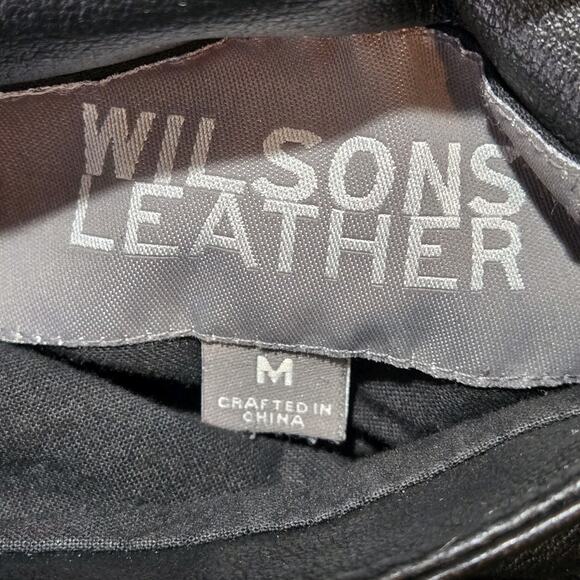 Wilson's Leather Belted Coat Jacket Faux Fur Lined Hooded Black MED VINTAGE MOTO - Picture 4 of 10